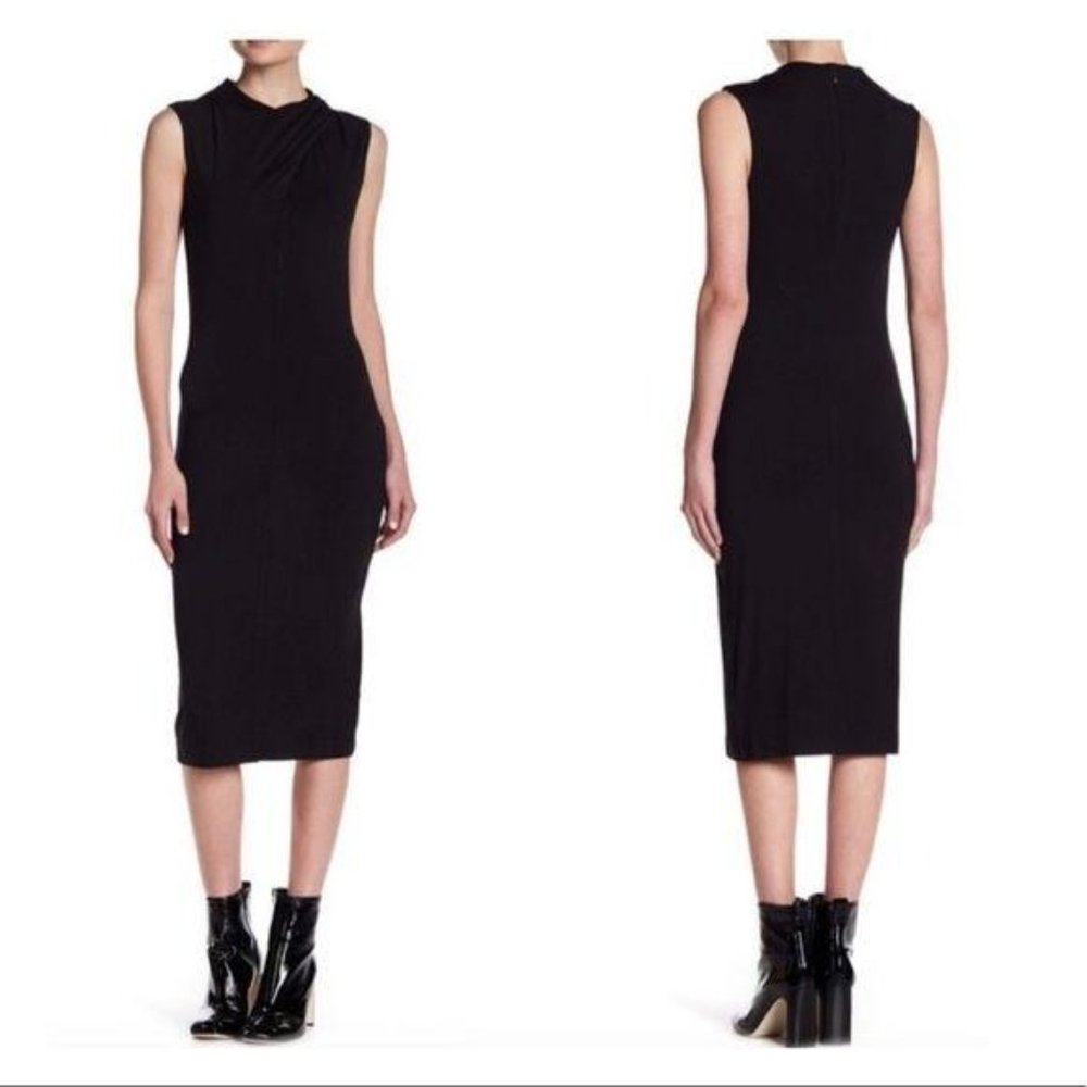 Kendall & Kylie Black Midi Front Twist Dress - LBD